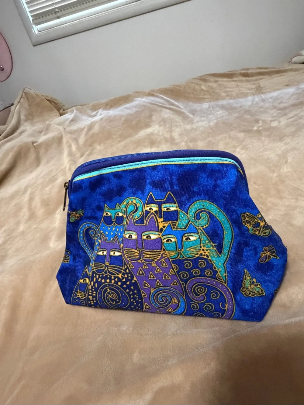 Laurel Burch Blue Cat-Print Clutch Cosmetic Pouch
